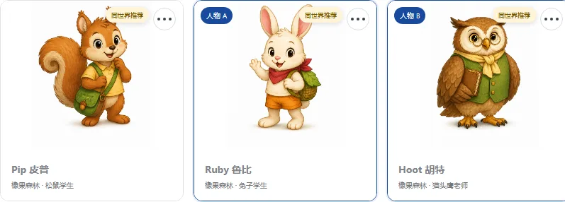 人物选择界面，查看形象并指定对话角色